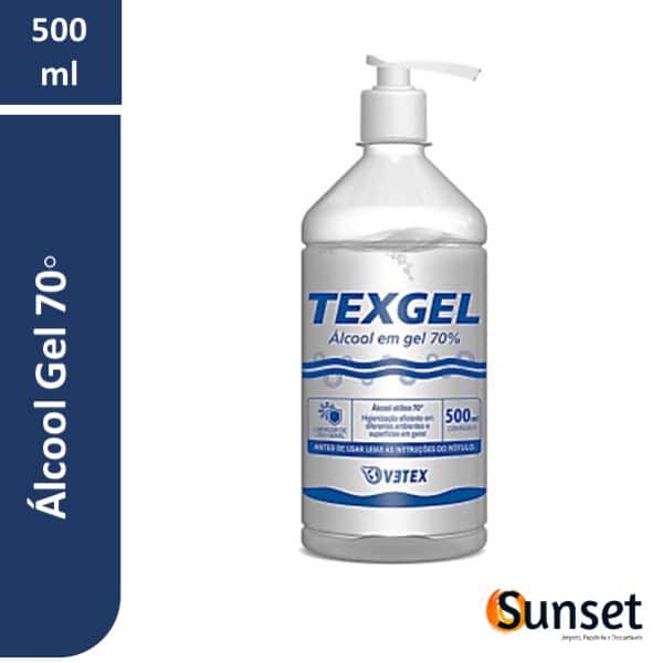 Alcool Gel 70 INPM para Mãos 500ml - Texgel - Sunset Limp